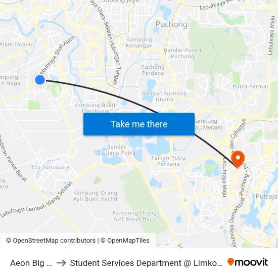 Aeon Big Bukit Rimau to Student Services Department @ Limkokwing University of Creative Technology map