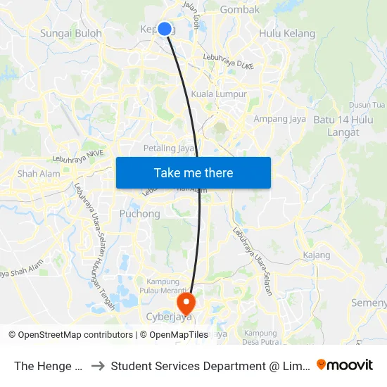 The Henge Kepong (Kl2460) to Student Services Department @ Limkokwing University of Creative Technology map
