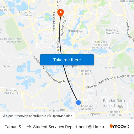 Taman Saujana KLIA to Student Services Department @ Limkokwing University of Creative Technology map