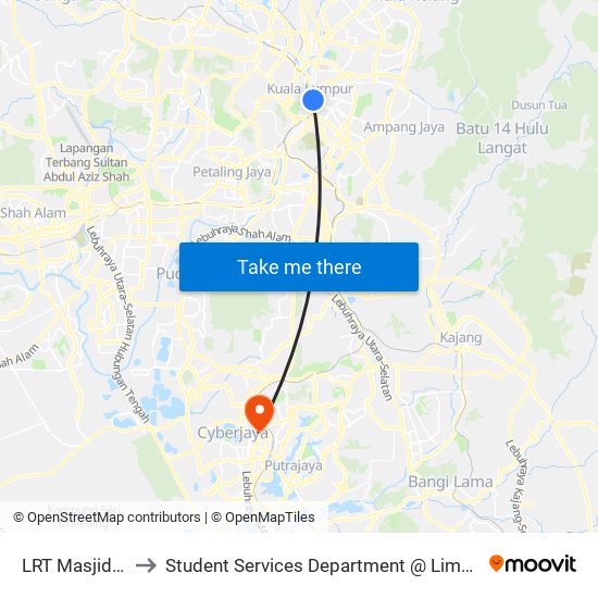 LRT Masjid Jamek (Kl107) to Student Services Department @ Limkokwing University of Creative Technology map