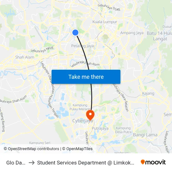 Glo Damansara to Student Services Department @ Limkokwing University of Creative Technology map