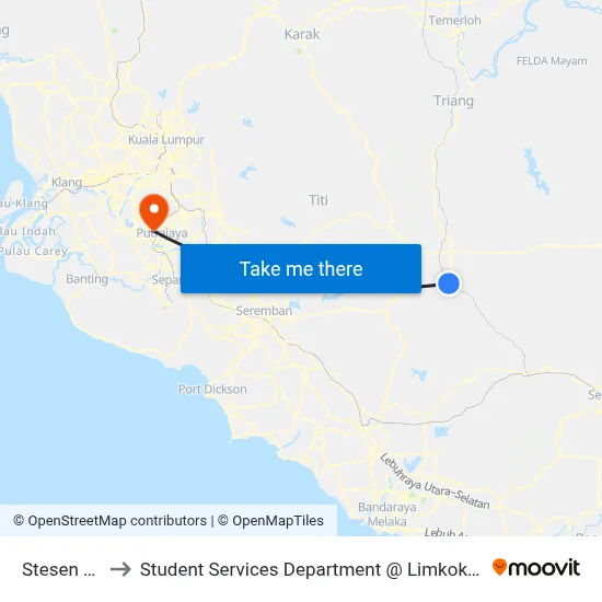 Stesen Bas Bahau to Student Services Department @ Limkokwing University of Creative Technology map