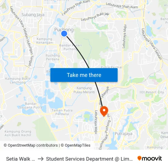 Setia Walk (Utara) (Sj449) to Student Services Department @ Limkokwing University of Creative Technology map