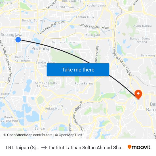 LRT Taipan (Sj546) to Institut Latihan Sultan Ahmad Shah (ILSAS) map