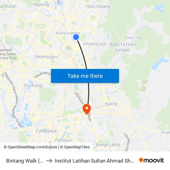 Bintang Walk (Kl85) to Institut Latihan Sultan Ahmad Shah (ILSAS) map
