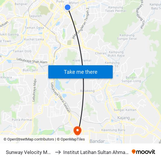 Sunway Velocity Mall (Kl2208) to Institut Latihan Sultan Ahmad Shah (ILSAS) map