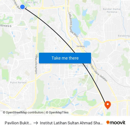 Pavilion Bukit Jalil to Institut Latihan Sultan Ahmad Shah (ILSAS) map