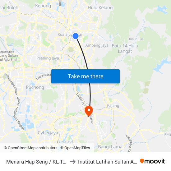 Menara Hap Seng / KL Tower (Timur) (Kl18) to Institut Latihan Sultan Ahmad Shah (ILSAS) map
