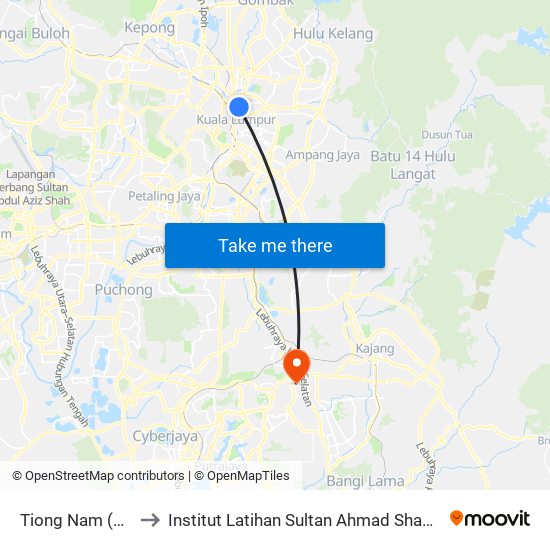 Tiong Nam (Kl42) to Institut Latihan Sultan Ahmad Shah (ILSAS) map