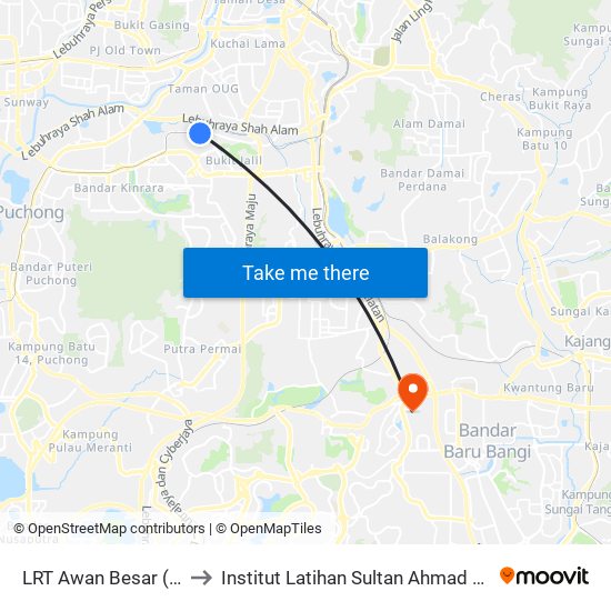 LRT Awan Besar (Kl2324) to Institut Latihan Sultan Ahmad Shah (ILSAS) map