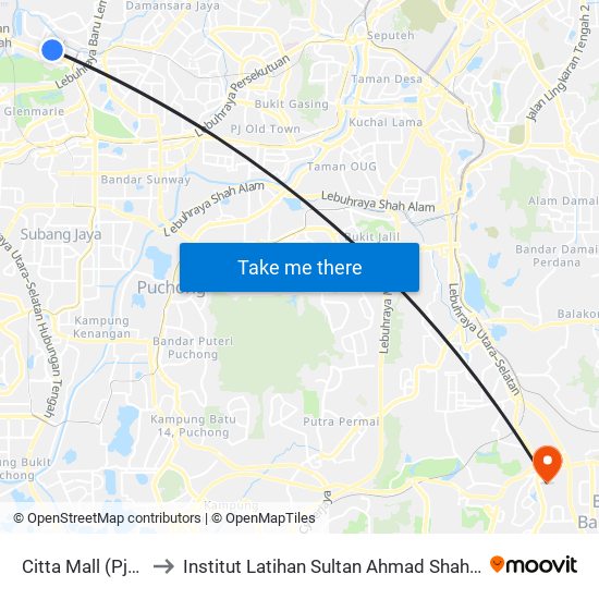 Citta Mall (Pj774) to Institut Latihan Sultan Ahmad Shah (ILSAS) map