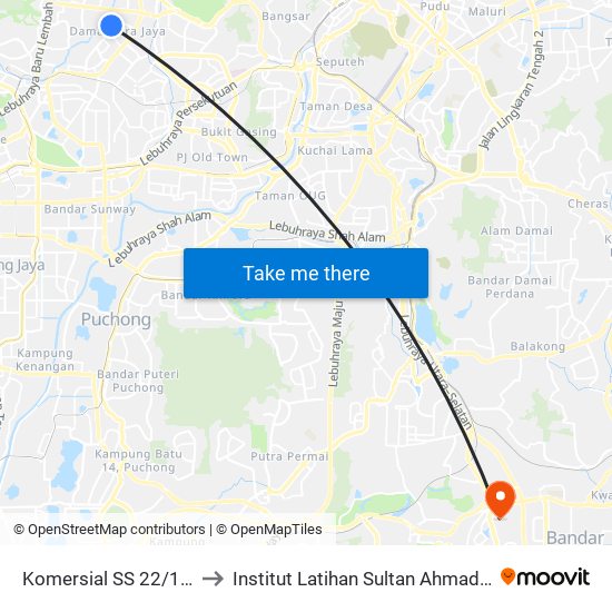 Komersial SS 22/19 (Pj819) to Institut Latihan Sultan Ahmad Shah (ILSAS) map