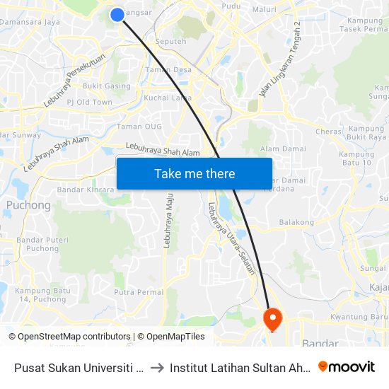 Pusat Sukan Universiti Malaya (Kl2344) to Institut Latihan Sultan Ahmad Shah (ILSAS) map