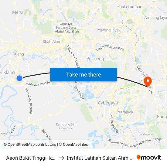 Aeon Bukit Tinggi, Klang (Bd88) to Institut Latihan Sultan Ahmad Shah (ILSAS) map