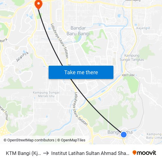 KTM Bangi (Kj541) to Institut Latihan Sultan Ahmad Shah (ILSAS) map
