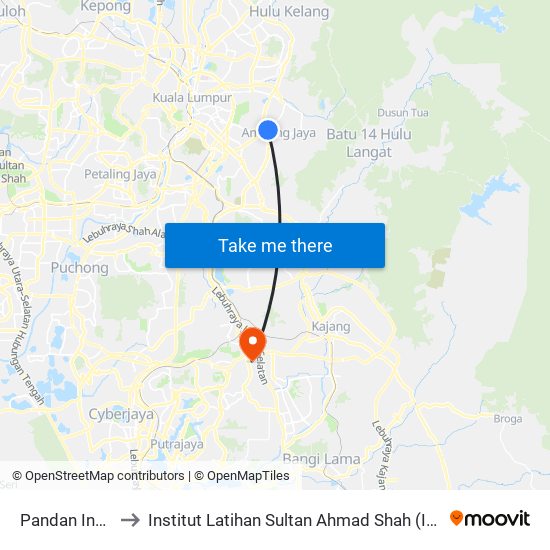 Pandan Indah to Institut Latihan Sultan Ahmad Shah (ILSAS) map