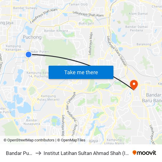 Bandar Puteri to Institut Latihan Sultan Ahmad Shah (ILSAS) map