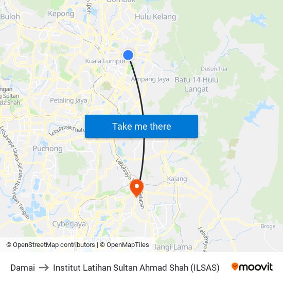 Damai to Institut Latihan Sultan Ahmad Shah (ILSAS) map