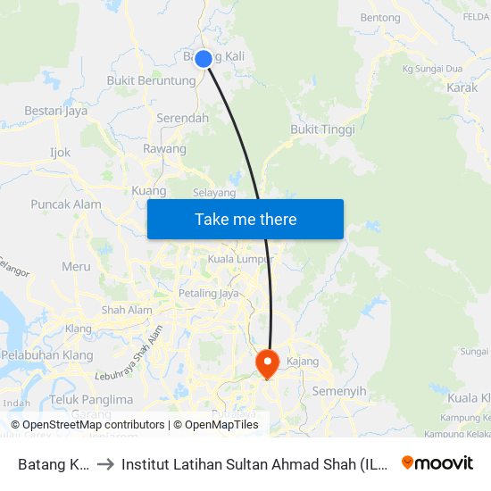 Batang Kali to Institut Latihan Sultan Ahmad Shah (ILSAS) map