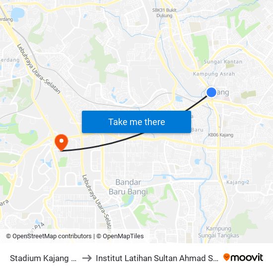 Stadium Kajang (Kj173) to Institut Latihan Sultan Ahmad Shah (ILSAS) map