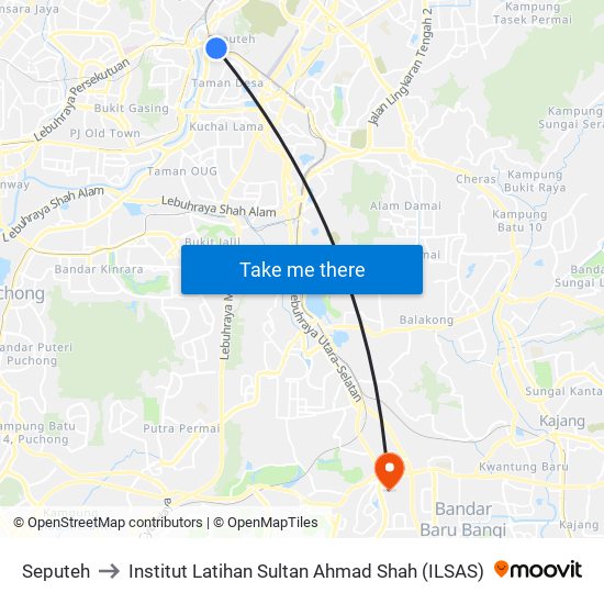 Seputeh to Institut Latihan Sultan Ahmad Shah (ILSAS) map
