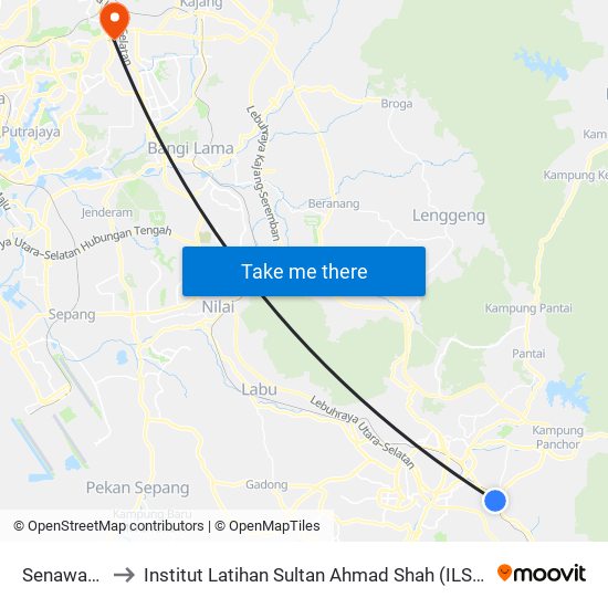 Senawang to Institut Latihan Sultan Ahmad Shah (ILSAS) map