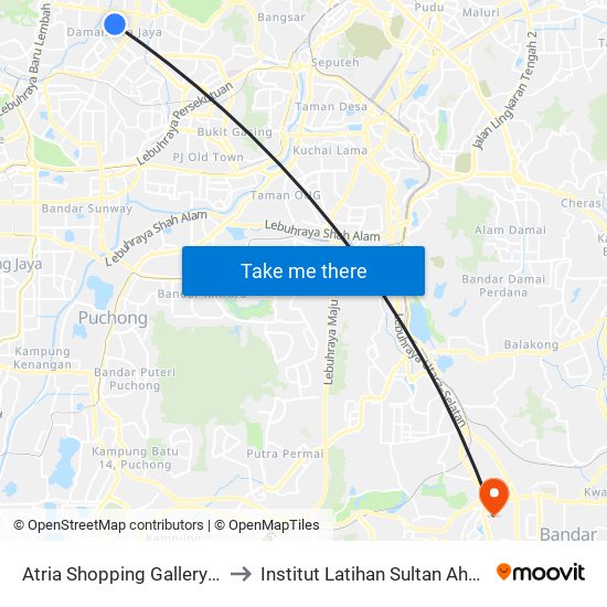 Atria Shopping Gallery (Utara) (Pj490) to Institut Latihan Sultan Ahmad Shah (ILSAS) map