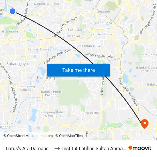 Lotus's Ara Damansara (Pj775) to Institut Latihan Sultan Ahmad Shah (ILSAS) map
