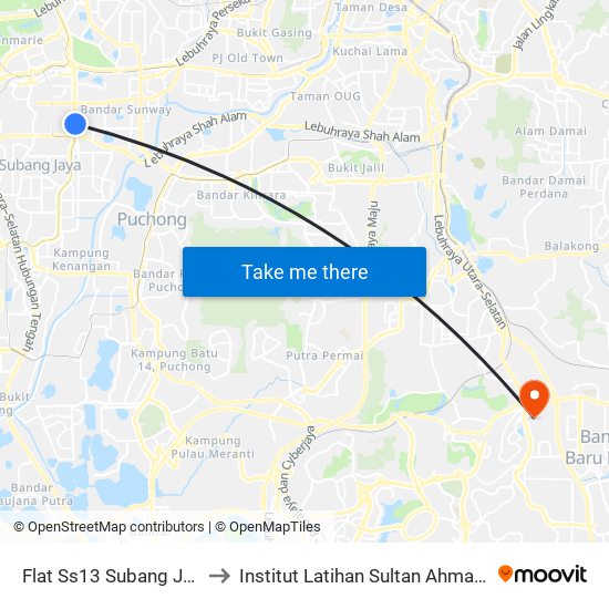 Flat Ss13 Subang Jaya (Sj685) to Institut Latihan Sultan Ahmad Shah (ILSAS) map