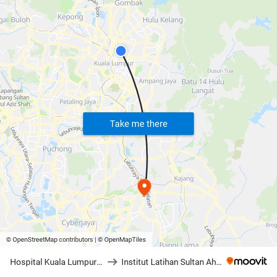 Hospital Kuala Lumpur (Utara) (Kl1837) to Institut Latihan Sultan Ahmad Shah (ILSAS) map