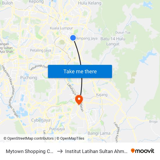 Mytown Shopping Centre (Kl389) to Institut Latihan Sultan Ahmad Shah (ILSAS) map