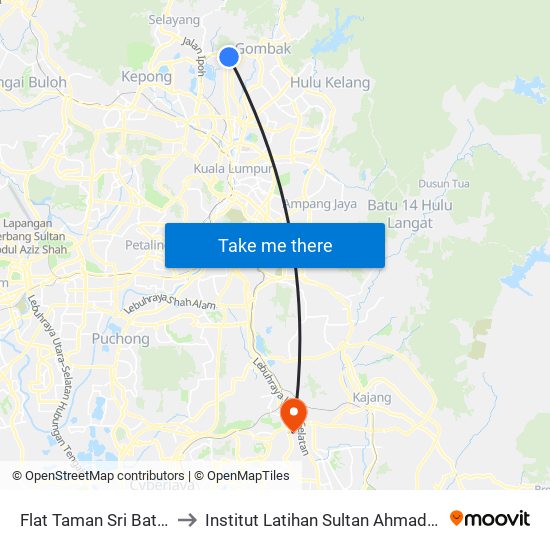 Flat Taman Sri Batu (Sl252) to Institut Latihan Sultan Ahmad Shah (ILSAS) map