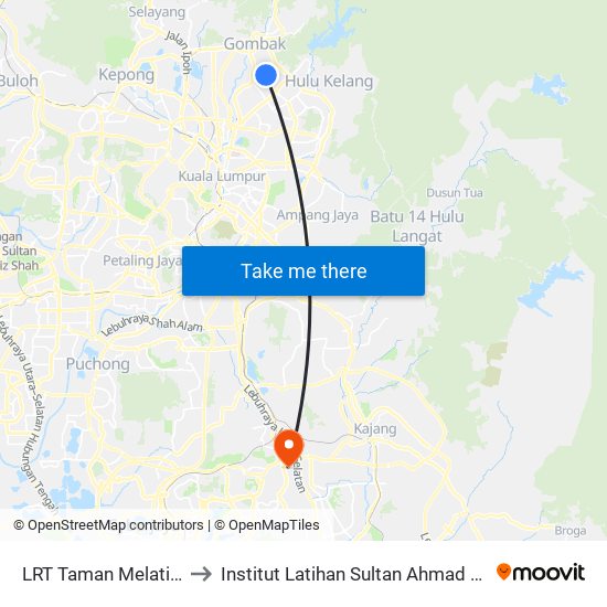 LRT Taman Melati (Kl195) to Institut Latihan Sultan Ahmad Shah (ILSAS) map