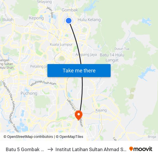 Batu 5 Gombak (Kl904) to Institut Latihan Sultan Ahmad Shah (ILSAS) map