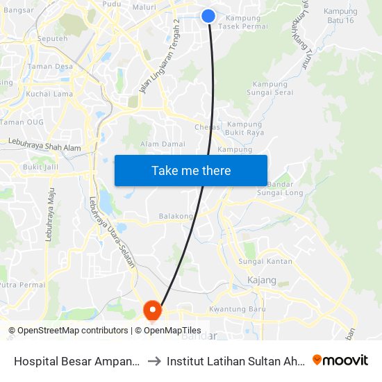 Hospital Besar Ampang (Barat) (Aj131) to Institut Latihan Sultan Ahmad Shah (ILSAS) map
