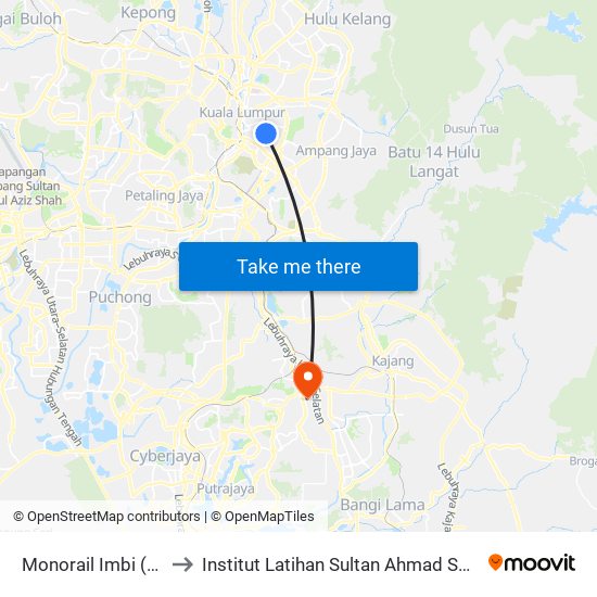 Monorail Imbi (Kl121) to Institut Latihan Sultan Ahmad Shah (ILSAS) map