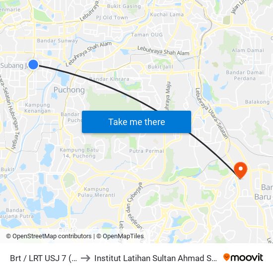 Brt / LRT USJ 7 (Sj693) to Institut Latihan Sultan Ahmad Shah (ILSAS) map