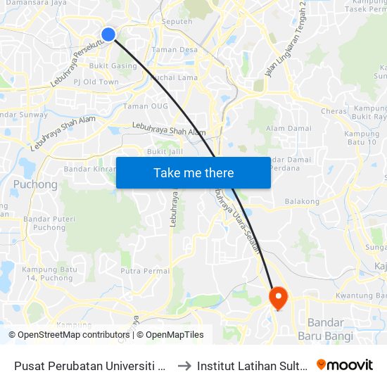 Pusat Perubatan Universiti Malaya (Ppum) (Selatan) (Pj471) to Institut Latihan Sultan Ahmad Shah (ILSAS) map