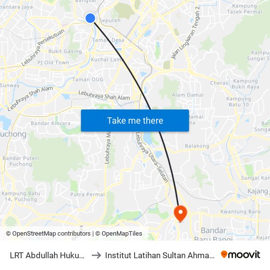 LRT Abdullah Hukum (Kl1098) to Institut Latihan Sultan Ahmad Shah (ILSAS) map