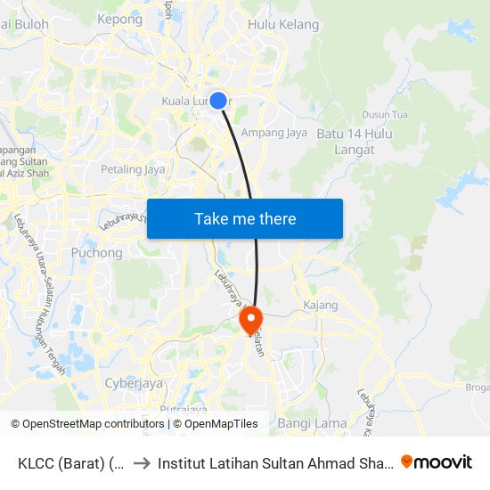 KLCC (Barat) (Kl95) to Institut Latihan Sultan Ahmad Shah (ILSAS) map