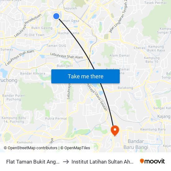 Flat Taman Bukit Angkasa (Kl1420) to Institut Latihan Sultan Ahmad Shah (ILSAS) map