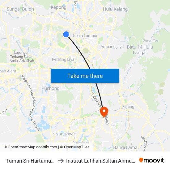 Taman Sri Hartamas (Kl1883) to Institut Latihan Sultan Ahmad Shah (ILSAS) map