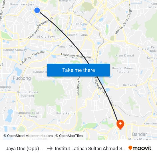 Jaya One (Opp) (Pj212) to Institut Latihan Sultan Ahmad Shah (ILSAS) map