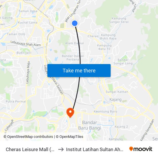 Cheras Leisure Mall (Opp) (Kl1723) to Institut Latihan Sultan Ahmad Shah (ILSAS) map