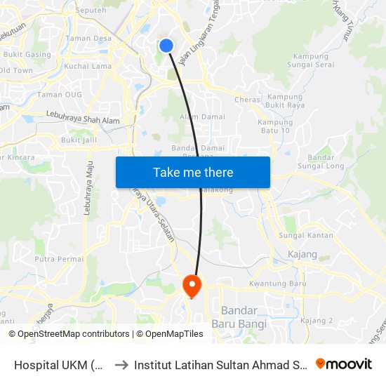 Hospital UKM (Kl1983) to Institut Latihan Sultan Ahmad Shah (ILSAS) map