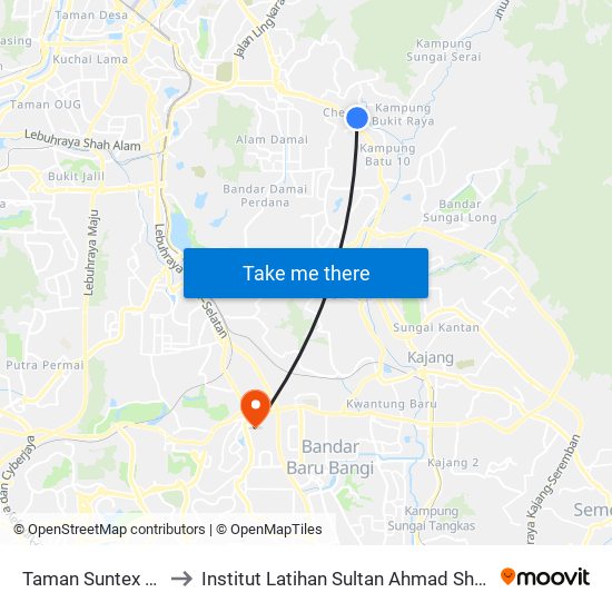 Taman Suntex (Kj52) to Institut Latihan Sultan Ahmad Shah (ILSAS) map