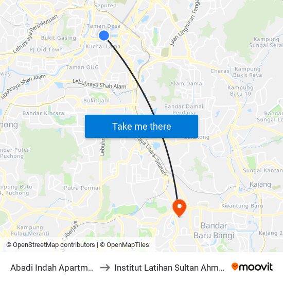 Abadi Indah Apartment (Kl1208) to Institut Latihan Sultan Ahmad Shah (ILSAS) map