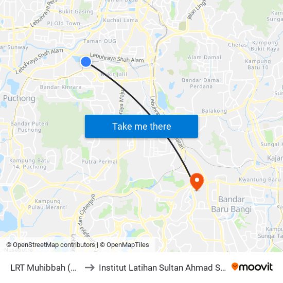 LRT Muhibbah (Kl1359) to Institut Latihan Sultan Ahmad Shah (ILSAS) map