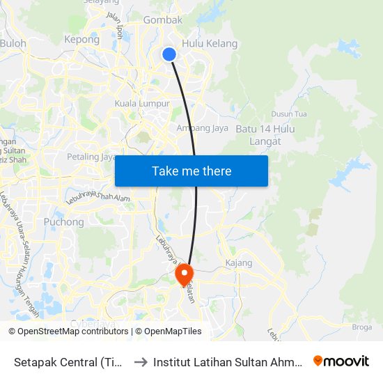 Setapak Central (Timur) (Kl940) to Institut Latihan Sultan Ahmad Shah (ILSAS) map