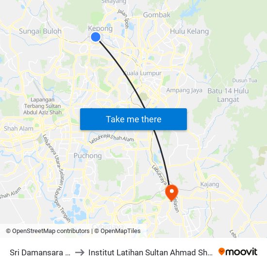 Sri Damansara Timur to Institut Latihan Sultan Ahmad Shah (ILSAS) map